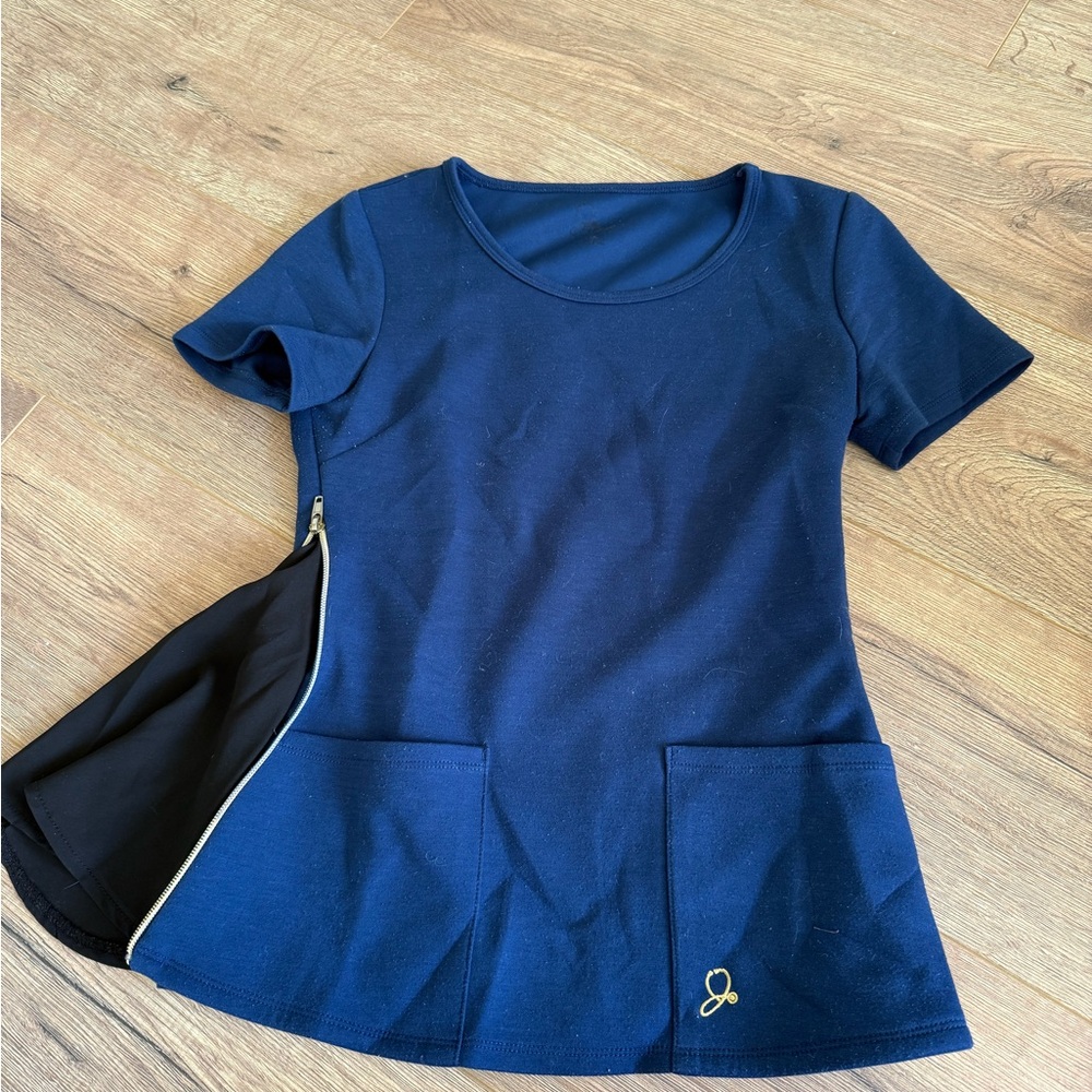 Navy Blue Short Sleeve Top with Pockets